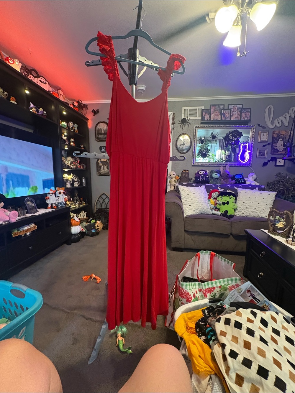 Suzanne Betro Red Maxi Dress with Ruffle Straps